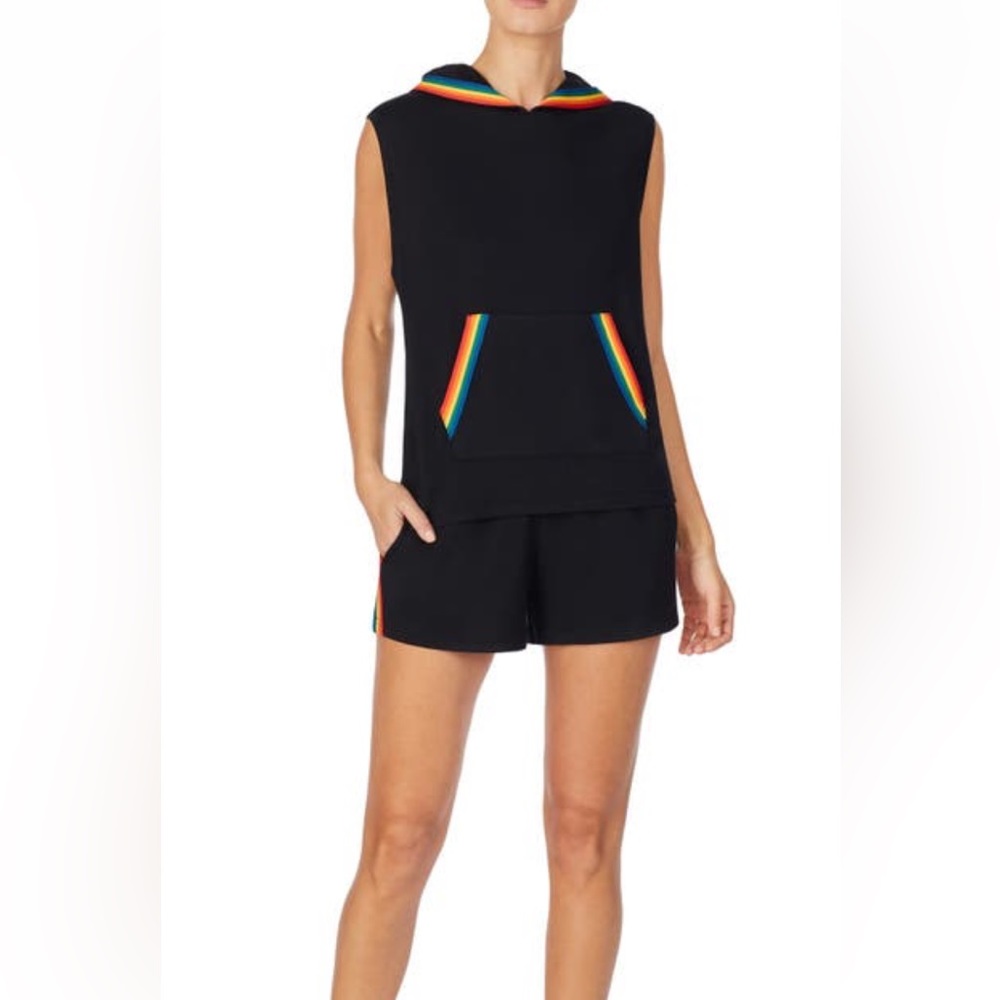 2 pc Room Service Pjs Stevie Rainbow Trim Sleeveless Hoodie & Shorts both in M